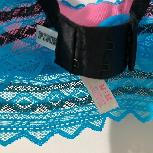 Victoria Secret Womens M PINK Underwire Bra Racerback No PushUp Blue Lace - Picture 5 of 5